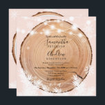 Convite Casamento de foto de Natal rosa rosa com madeira d<br><div class="desc">Um casamento no inverno de Natal rústico com ilustração de flocos de neve, luzes de cordas brancas no tronco da árvore marrom rústica, todas as ilustrações de cor são editáveis para combinar sua própria paleta de cor com galhos de pinheiros brancos no fundo da madeira do país com uma elegante...</div>