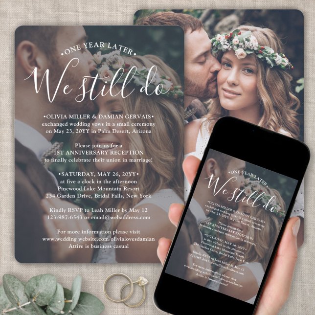 Convite Casamento de Foto de Recepção de Aniversário e Tex (Criador carregado)