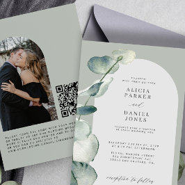 Convite Casamento de FOTO de Sage Verde do CÓDIGO QR