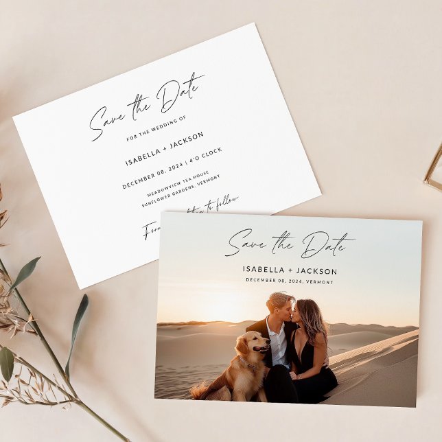 Convite Casamento de Foto de Script Elegante Simples Salve (Criador carregado)