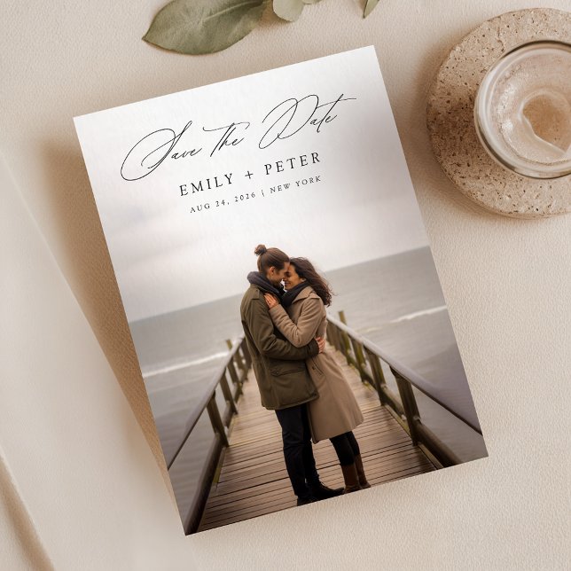 Convite Casamento de Foto de Script Mínimo Moderno Salve A (Criador carregado)