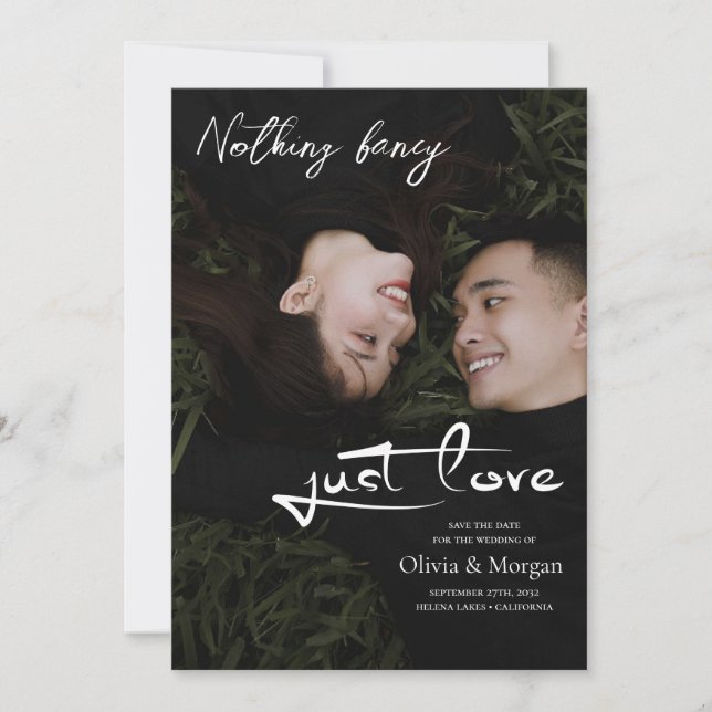 Convite Casamento de Foto de Script Moderno Salva A Data (Frente)