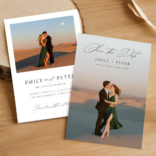 Convite Casamento de Foto de Script Moderno Salva A Data