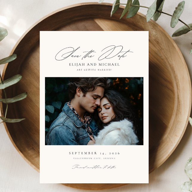 Convite Casamento de Foto de Script Moderno Salvar o Convi (Criador carregado)