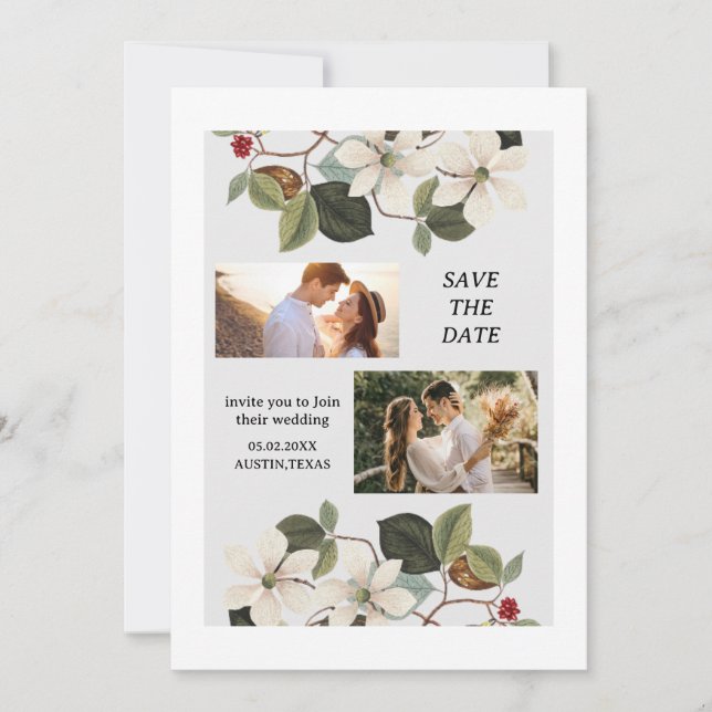Convite Casamento de Foto de Script Simples salve os cartõ (Frente)