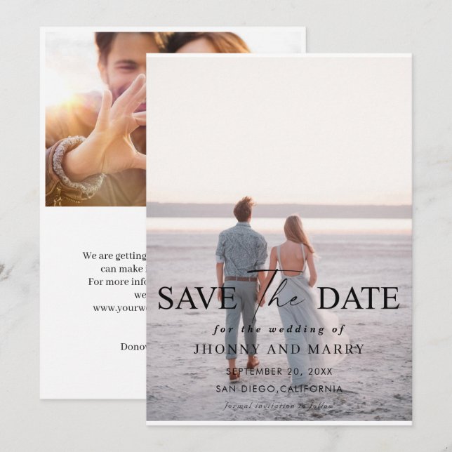 Convite Casamento de Foto de Script Simples salve os cartõ (Frente/Verso)