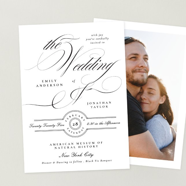 Convite Casamento de Foto de Tie Negra para Caligrafia Ele (Criador carregado)