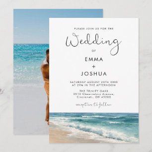Convite Casamento de Foto de Verão na Praia com Aquarela M