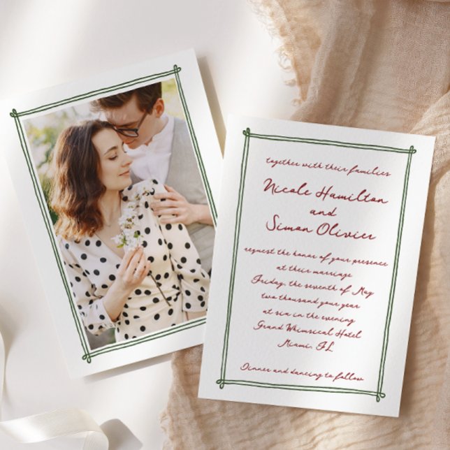 Convite Casamento de Foto Desenhado com Quadro Whimsical (Criador carregado)