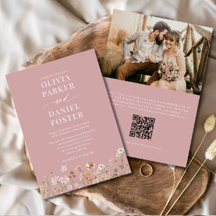 Convite Casamento de Foto do Código QR do Boho Wildflower 