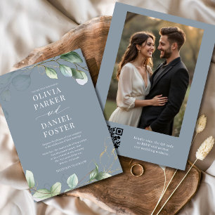 Convite Casamento de Foto do Código QR do Eucalyptus Azul 