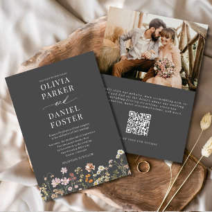 Convite Casamento de Foto do Código QR do Modern Boho Wild