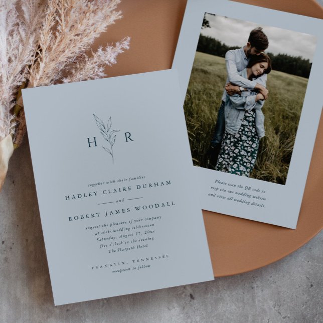 Convite Casamento de Foto do Código QR do Monograma Simple (Criador carregado)