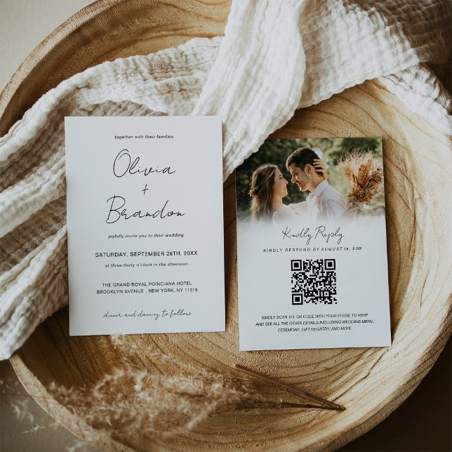 Convite Casamento de Foto do Código QR do Script Manuscrit (Chic Handwritten Script QR Code Photo Wedding Invitation
)
