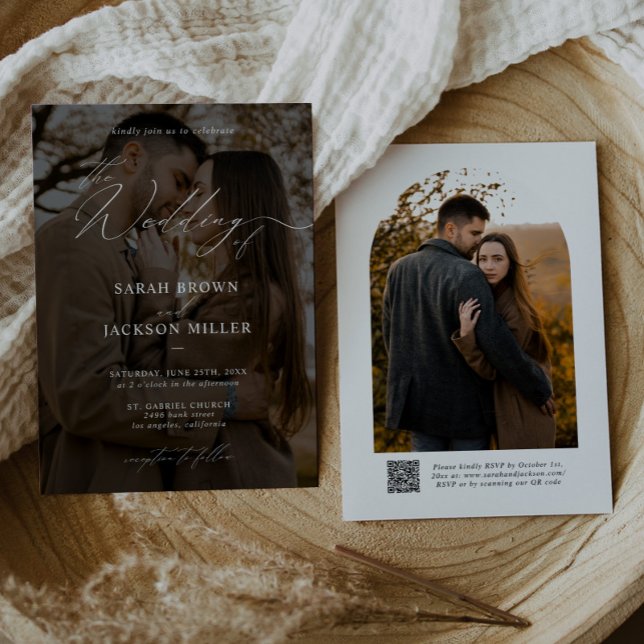 Convite Casamento de Foto do Código QR do Script Moderno E (Criador carregado)