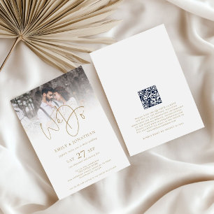 Convite Casamento de Foto do Código QR do Texto Dourado Mo