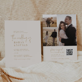 Convite Casamento de Foto do Código QR Dourado do Modern C