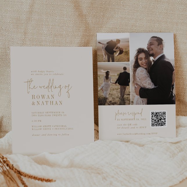 Convite Casamento de Foto do Código QR Dourado do Modern C (Criador carregado)