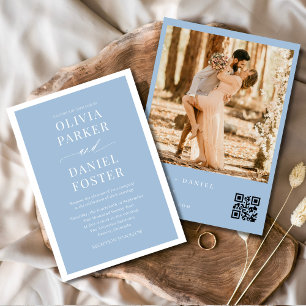 Convite Casamento de Foto do Código QR Dusty Blue