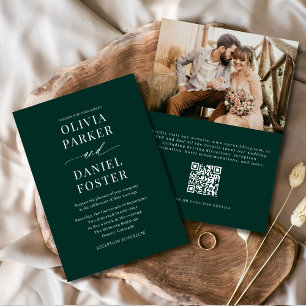 Convite Casamento de Foto do Código QR Elegante Emerald Gr