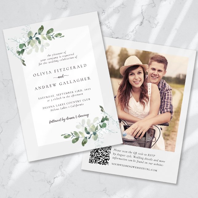 Convite Casamento de Foto do Código QR Eucalyptus (Criador carregado)