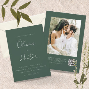 Convite Casamento de Foto do Código QR Verde de Hunter Min