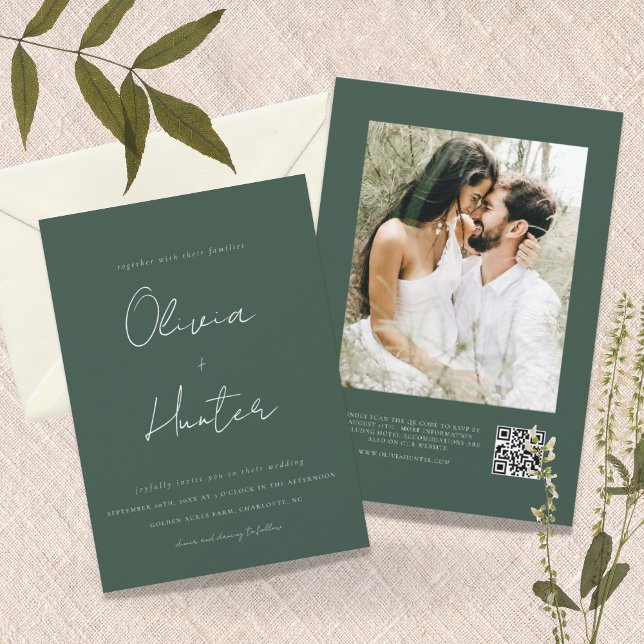 Convite Casamento de Foto do Código QR Verde de Hunter Min (Criador carregado)