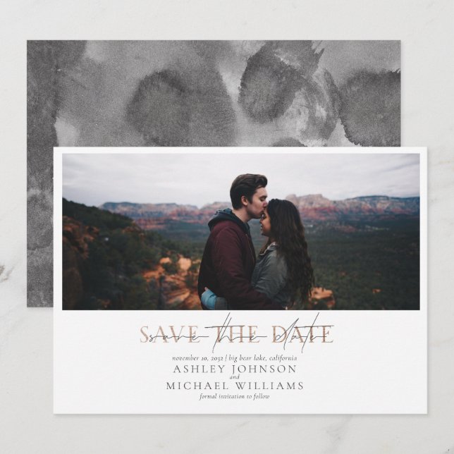 Convite Casamento de Foto do COPPER TYPOGRAPHY Salvar a Da (Frente/Verso)