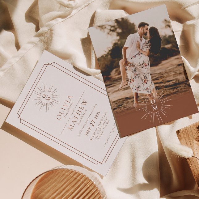 Convite Casamento de Foto do Meio século Terracotta 70s Mo (Criador carregado)