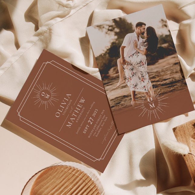 Convite Casamento de Foto do Meio século Terracotta 70s Mo (Criador carregado)