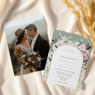 Convite Casamento de Foto do Monograma do Arch Dourado Dus