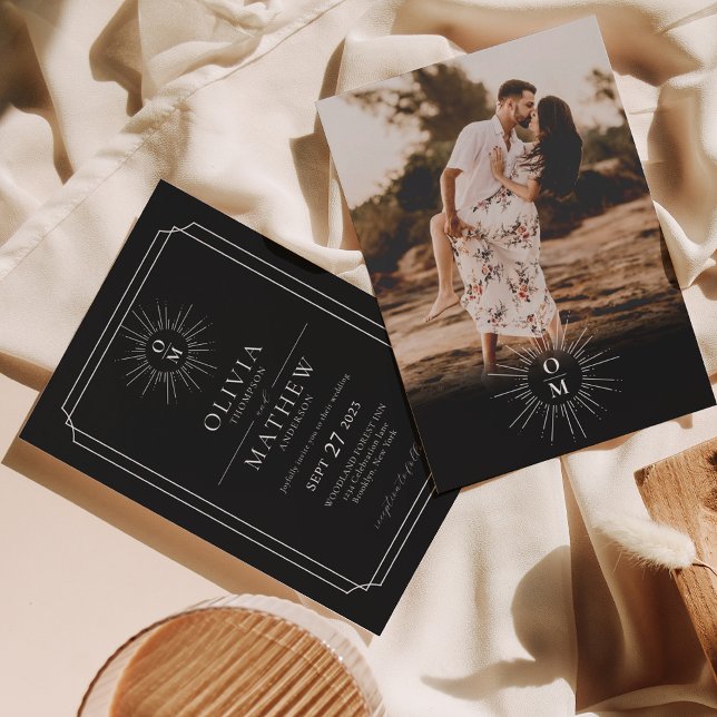 Convite Casamento de Foto do Monograma do Meio século Bran (Criador carregado)