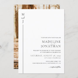 Convite Casamento de Foto do Monograma Inicial Moderno Min