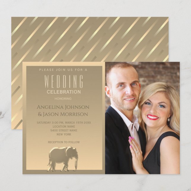 Convite Casamento de Foto Dourada Moderna Simples (Frente/Verso)