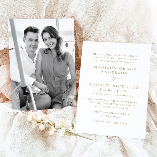 Convite Casamento de Foto Dourado Mínimo Moderno (Criador carregado)