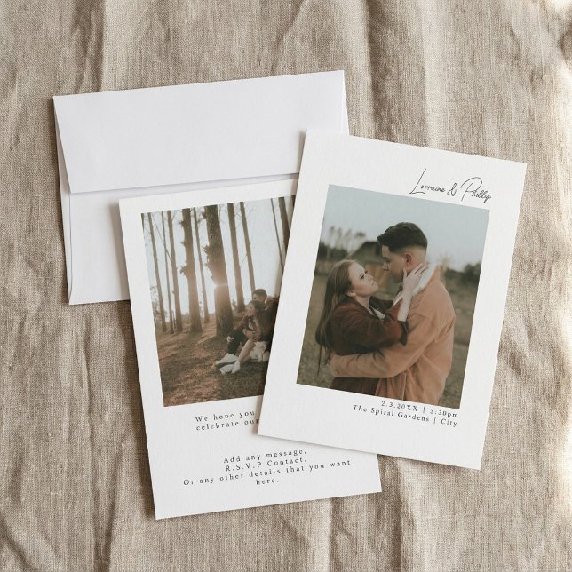 Convite Casamento de Foto Duplo Elegante (Elegant double Photo Wedding Invitation)