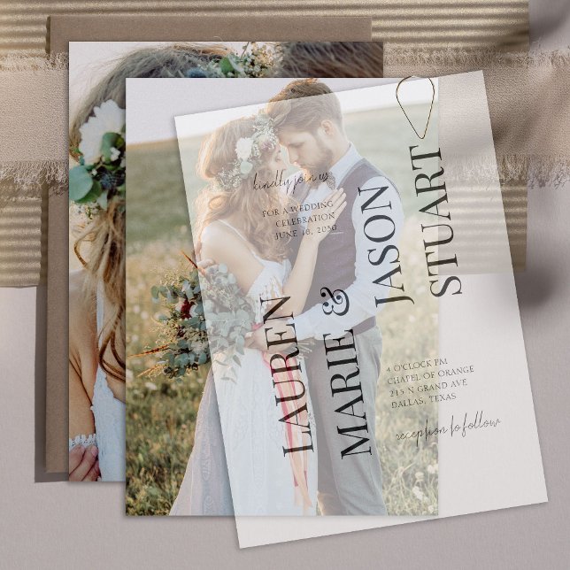 Convite Casamento de Foto Elegante 2 com Sobreposição de V (Criador carregado)