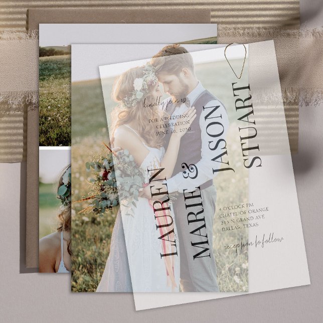 Convite Casamento de Foto Elegante 3 com Sobreposição de V (Criador carregado)