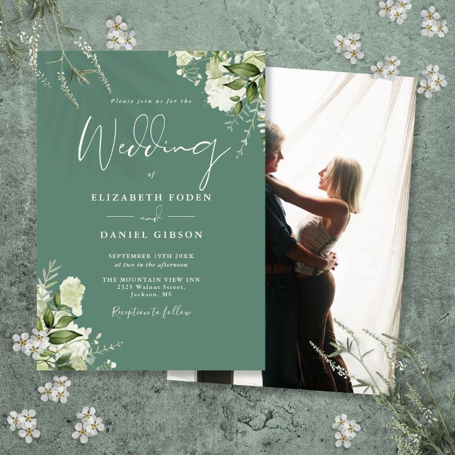 Convite Casamento de Foto Elegante Floral Verde Eucalyptus (Eucalyptus Green Floral Elegant Photo Wedding Invitation)