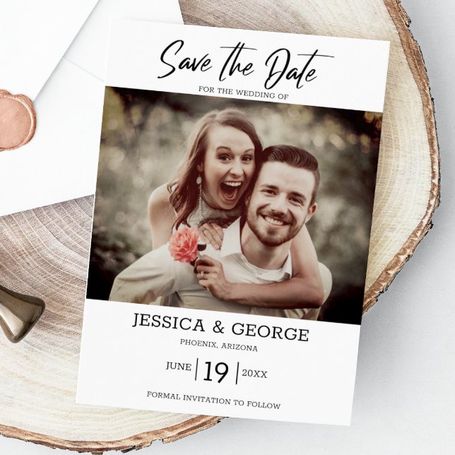 Convite Casamento de Foto Elegante Simples Salve a Data (Capture elegance with our stylish Save the Date, setting the tone for your unforgettable day!)