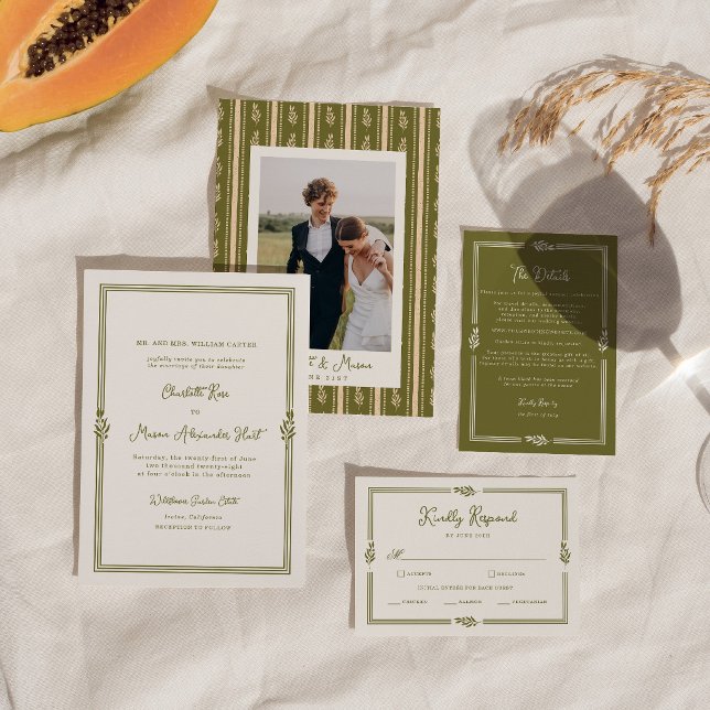 Convite Casamento de Foto Elegante Tuscano Verde Oliva (Criador carregado)