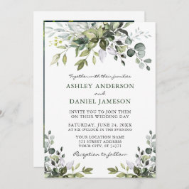 Convite Casamento de Foto Elegante Watercolor Greenery