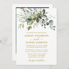 Convite Casamento de Foto Elegante Watercolor Greenery Dou