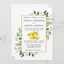 Convite Casamento de Foto em Aquarela Lemons Greenery