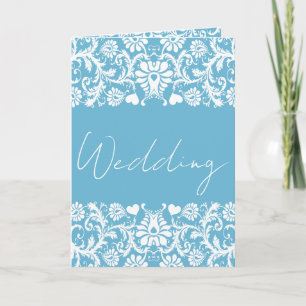 Convite Casamento de Foto em Damasco Azul e Branco Cristão