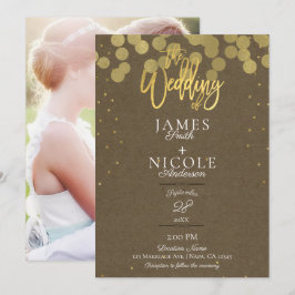 Convite Casamento de Foto em Folha de Confete Dourado Mini