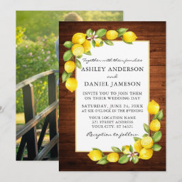 Convite Casamento de Foto em Madeira com Limões de Aquarel