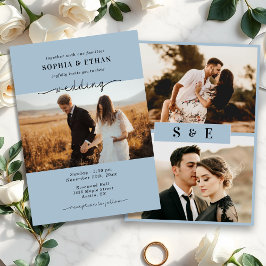 Convite Casamento de Foto em Poeira Azul com Grafia Elegan