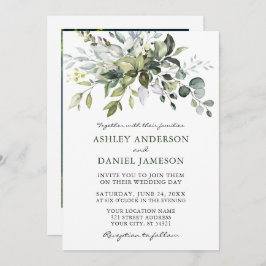 Convite Casamento de Foto em Watercolor Greenery