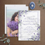 Convite Casamento de Foto Eucalyptus Greenery, Lavanda rus<br><div class="desc">Crie o convite perfeito para o casamento com este lindo design de aquarela com lavanda e eucalipto verde design, com tipografia com letras de mão, sua foto de noivado favorita no verso, e um fundo de mármore falso carrera. Muito obrigado por apoiar a nossa pequena empresa, que apreciamos muito! Estamos...</div>